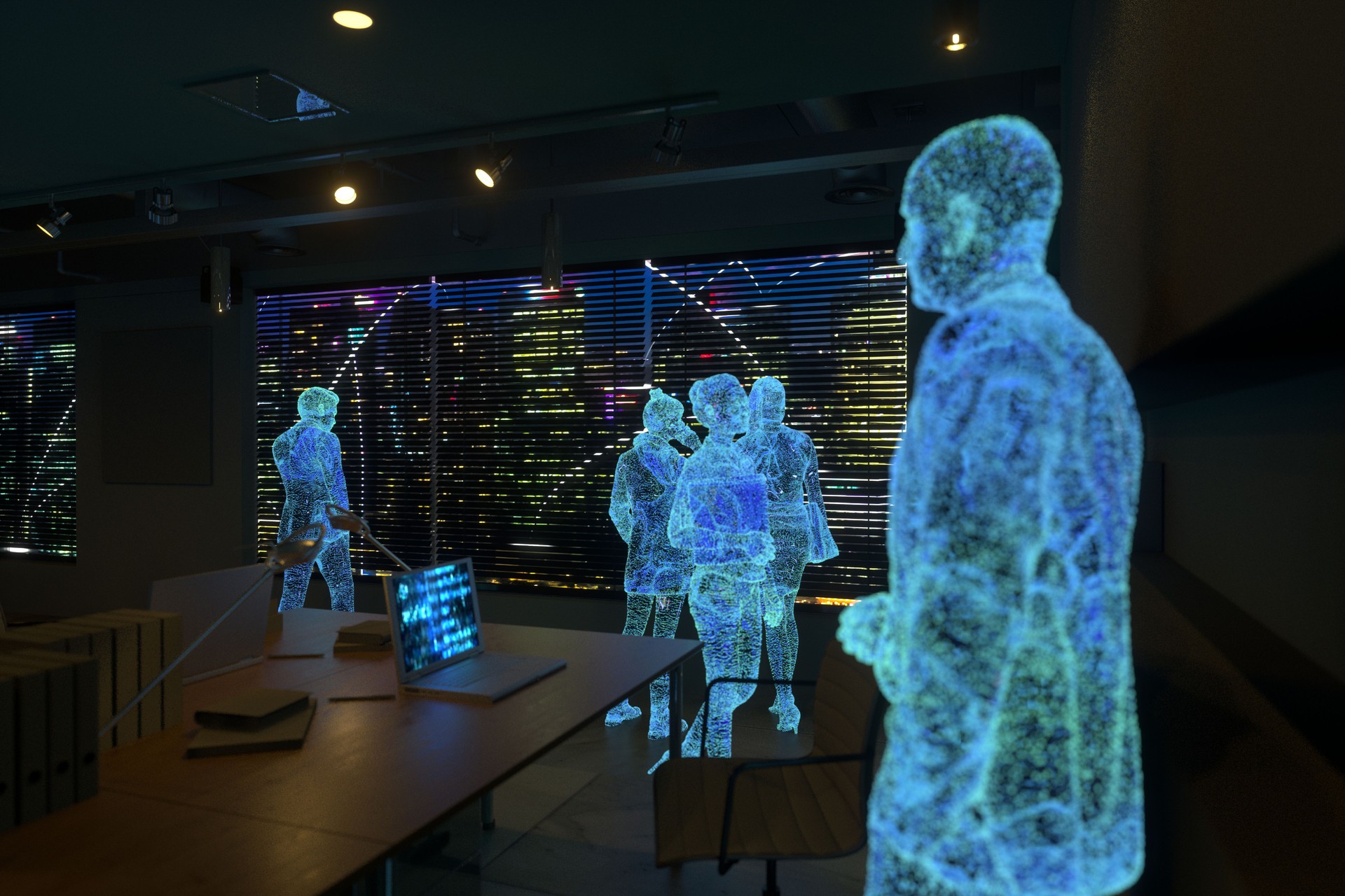 Working in metaverse with Cyber City skyline